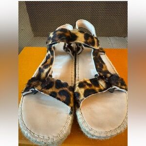 $185 Manebi Women's Brown Leopard Espadrille Sandal Shoe Sz38 US 8